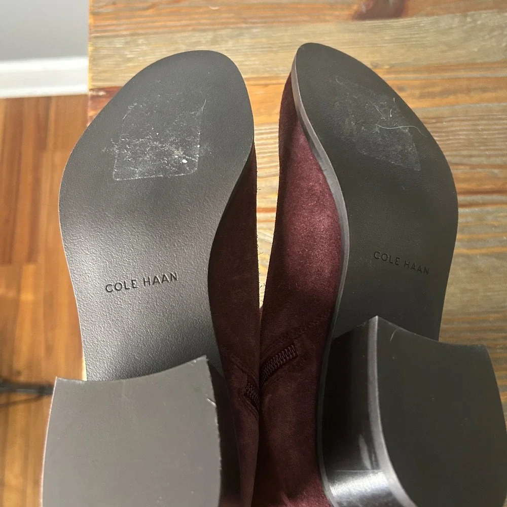 Cole Haan Burgundy Suede Ankle Boots‎ Side Zip Block Heel Women Size 7B